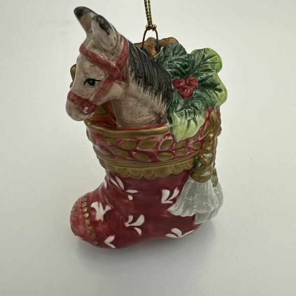 Lot of 2 Fitz & Floyd Christmas Ornament Stocking Horse 2002 & Teddy Wagon 1992 - Picture 2 of 12